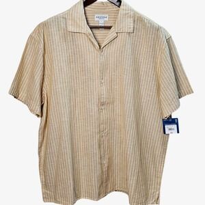 Arizona Jean Co Young Mens Lg Yellow Striped Cotton Linen Camp Collar Shirt NWT